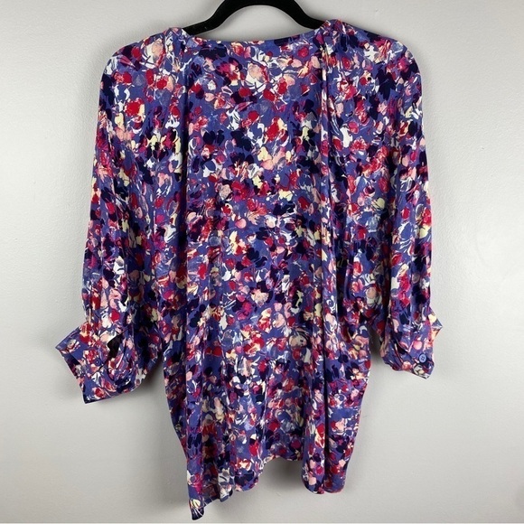 ZAC & Rachel Purple Pink Floral Boho 3/4 Sleeve Blouse Large - Picture 9 of 9